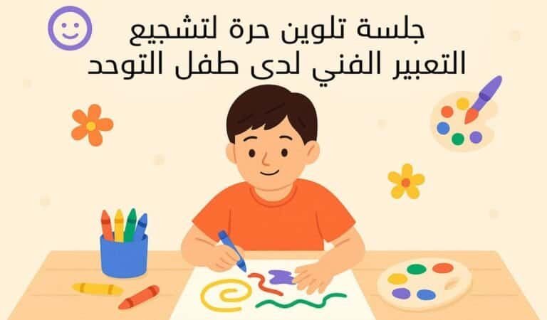 جلسة تلوين حرة لتشجيع التعبير الفني لدى الطفل التوحدي